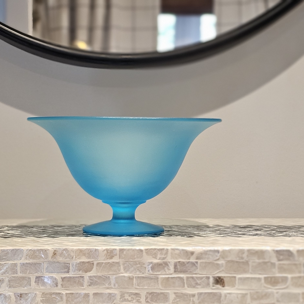 Elegant Blue Glass Pedestal Bowl